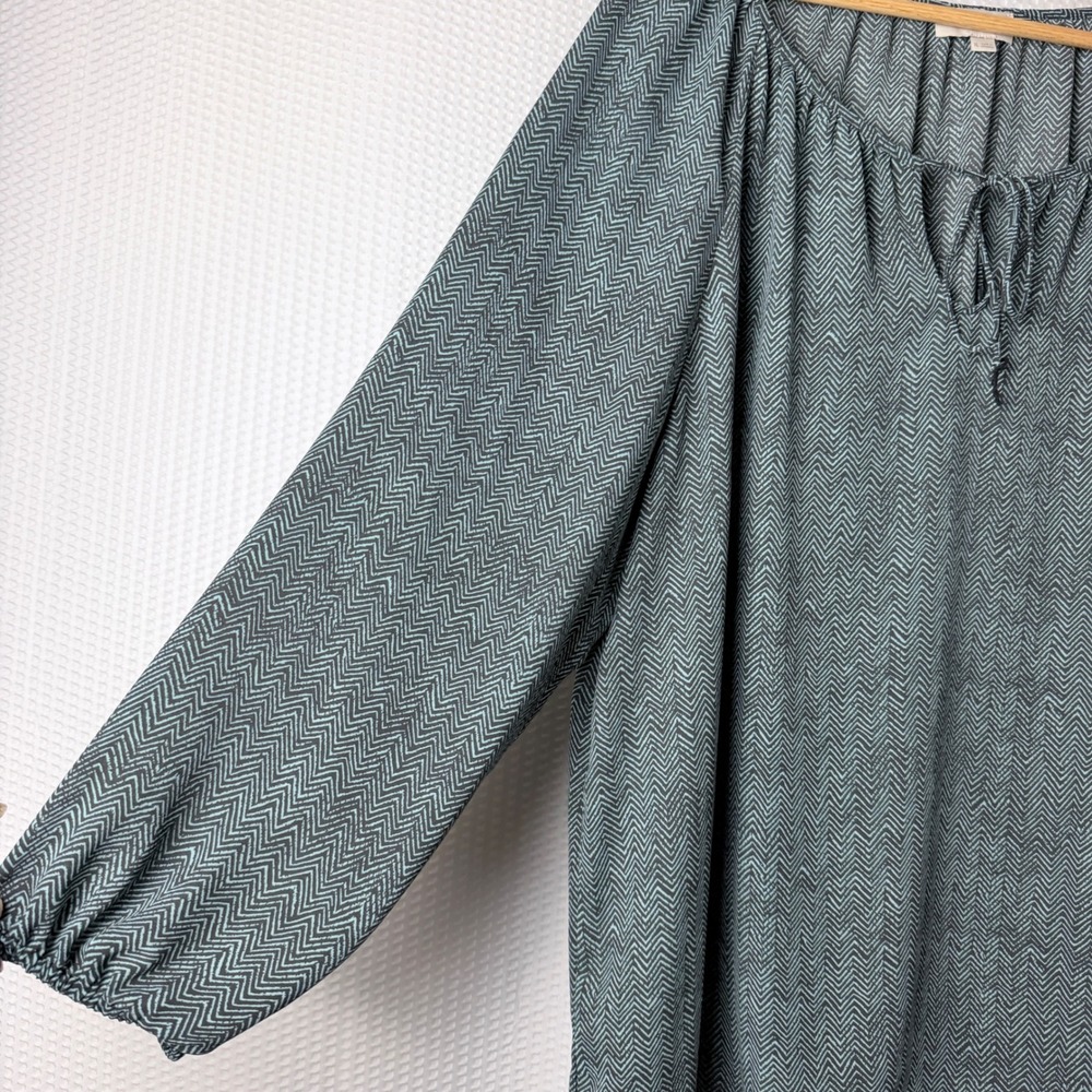Loft Outlet Blouse Women XL Blue Gray Chevron Tie Neck Balloon Sleeve Relaxed - Picture 5 of 8